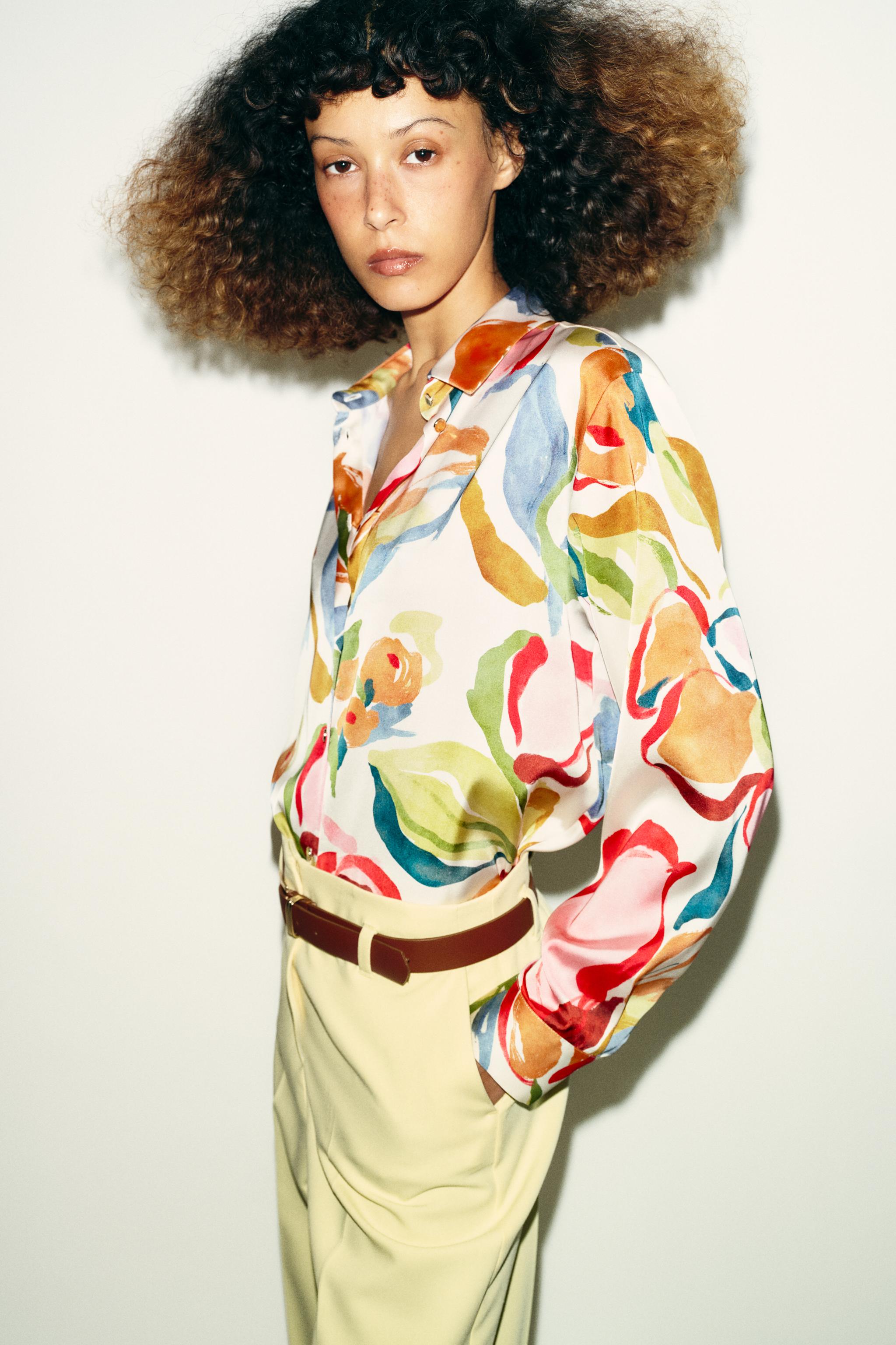 FLORAL PRINT SATIN EFFECT SHIRT